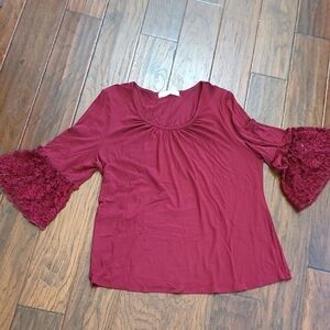 NWT Fair Haven Burgundy Blouse with Lace Bell Sleeves size XL